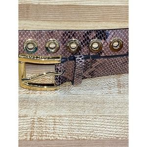 Michael Kors Brown Snake Print Leather Belt Gold Hardware Womens Medium